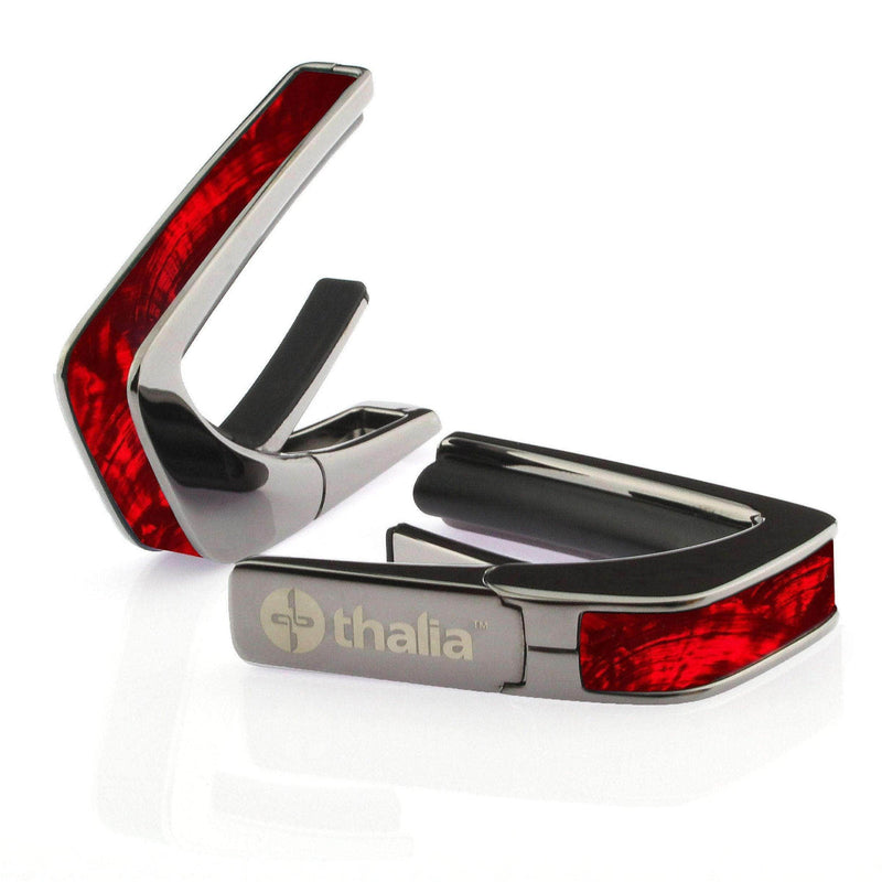 Thalia Exotic Series Shell Collection Capo ~ Black Chrome with Red Angel Wing Inlay